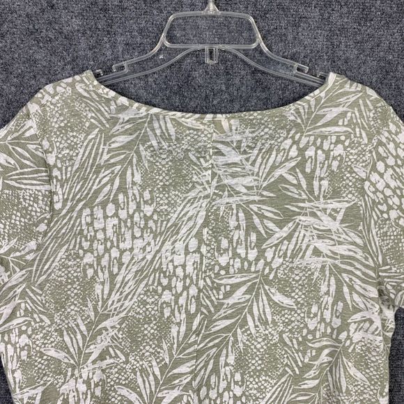Christian Siriano 100% Linen Leaf Print Top Short Sleeve Sz 1X Asymmetrical Hem - Picture 7 of 9